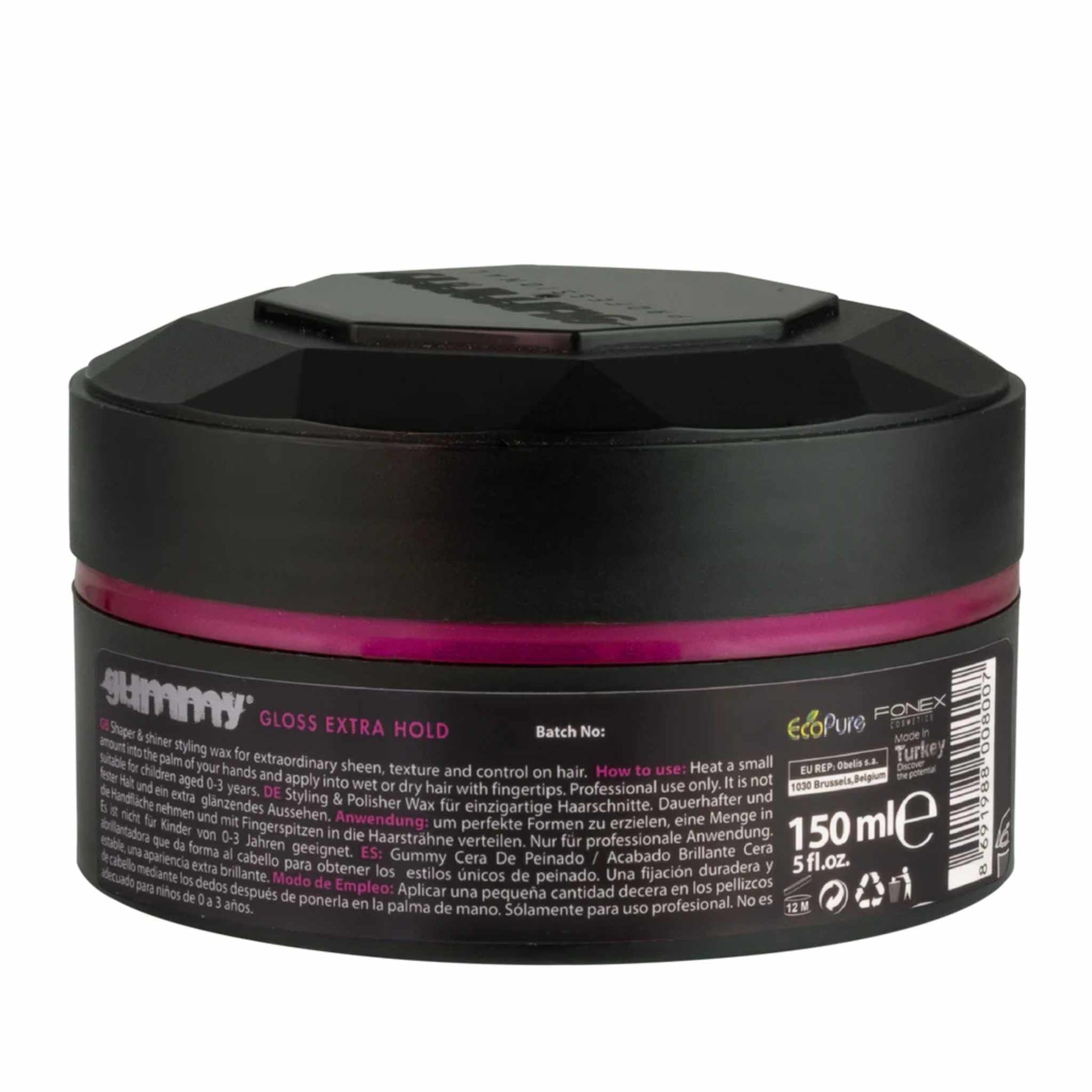 Gummy Styling Wax Gloss Extra Hold Backside Instruction Label